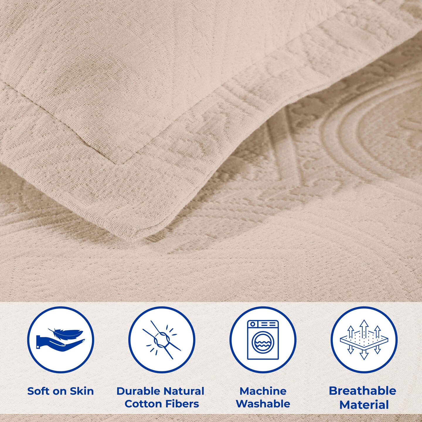 3 Piece Jacquard Cotton Bedspread Set, Raised Celtic Pattern Bedding with Floor Length Coverage and Matching Shams