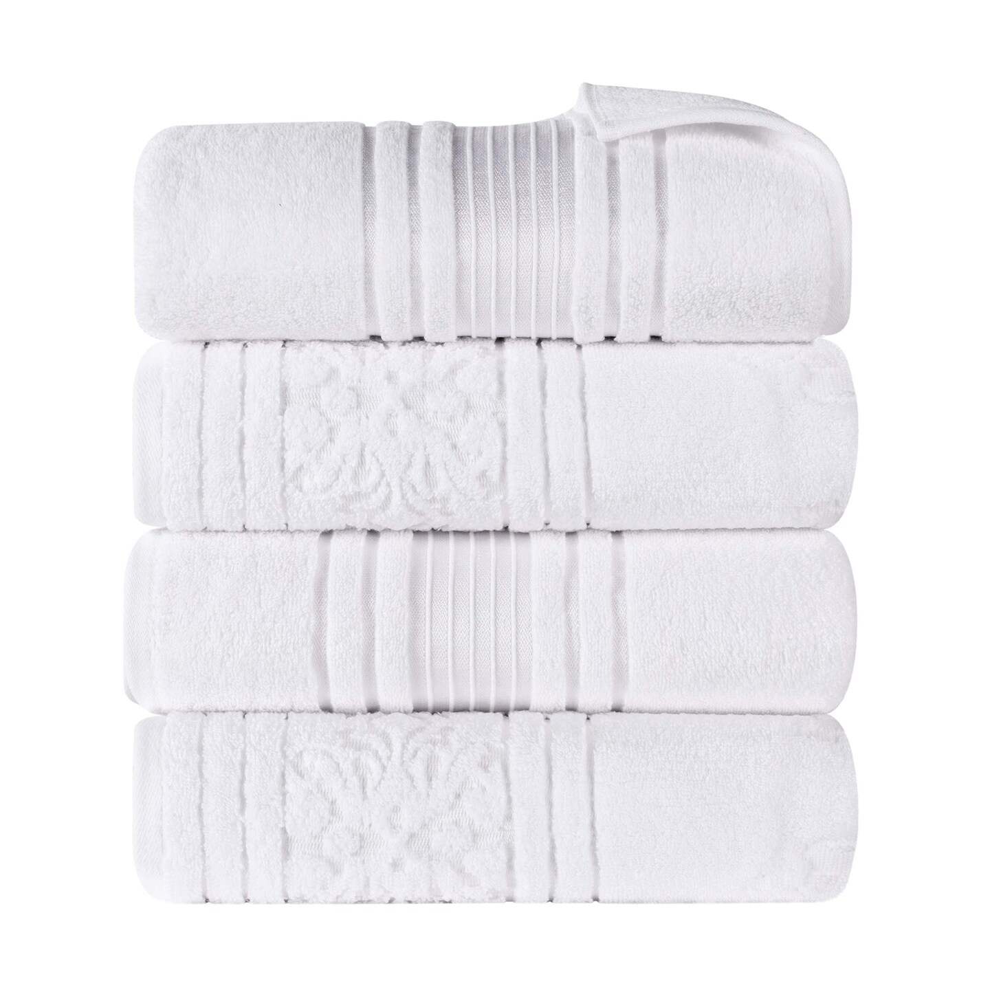 Set of 4 Zero Twist Cotton Floral Jacquard Bath Towel Set Ultra