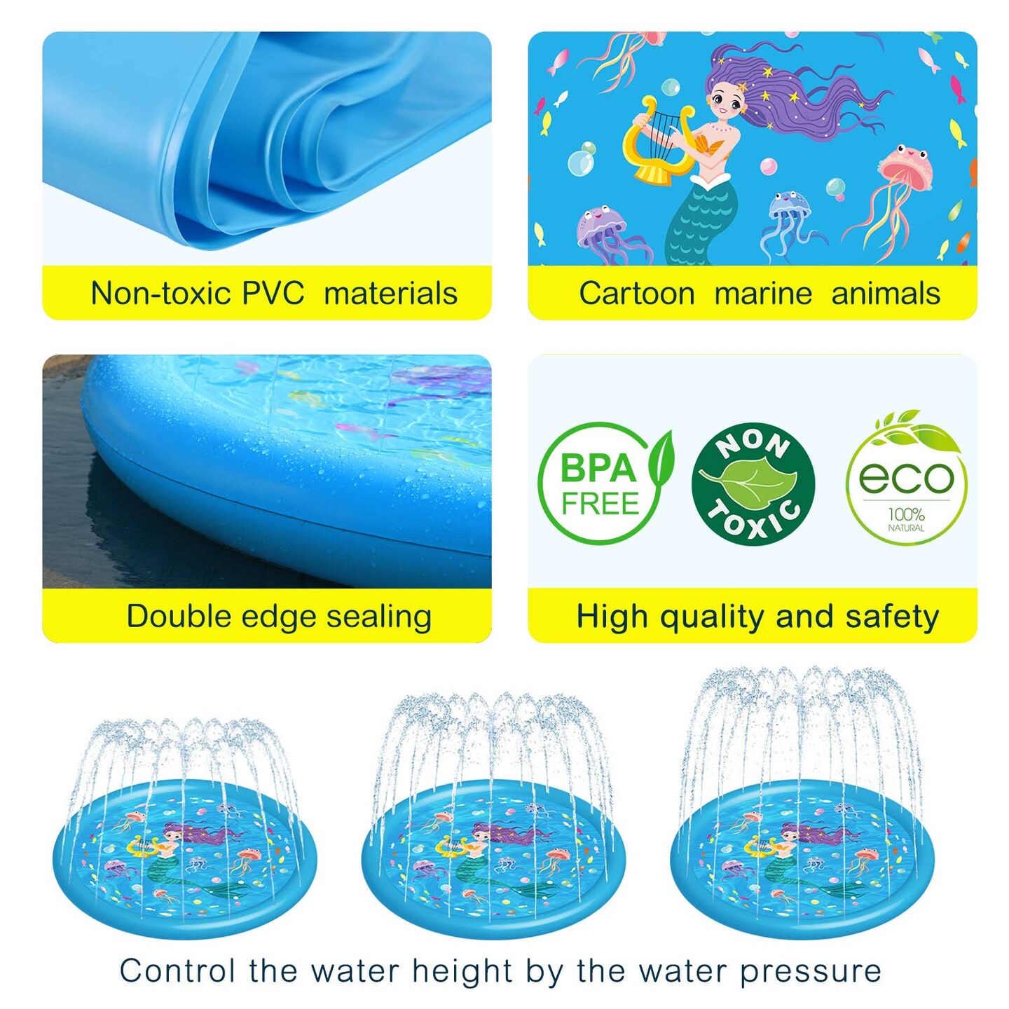 Kids Sprinklers for Outside, Splash Pad for Toddlers & Baby Pool 3-in-1 60" Water Toys Gifts for 1 2 3 4 5 Year Old Boys Girls Splash Play Mat