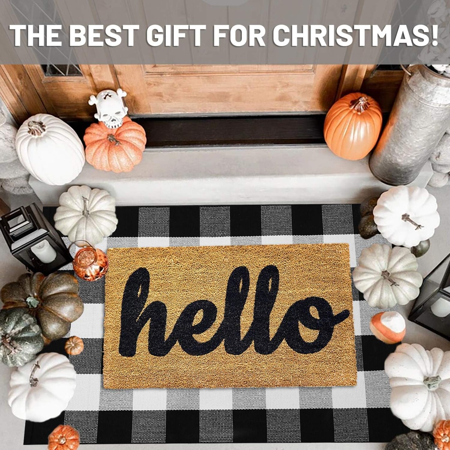 Cotton Buffalo Plaid Check Doormat - 27.5 x 43 Inches (Black and White)