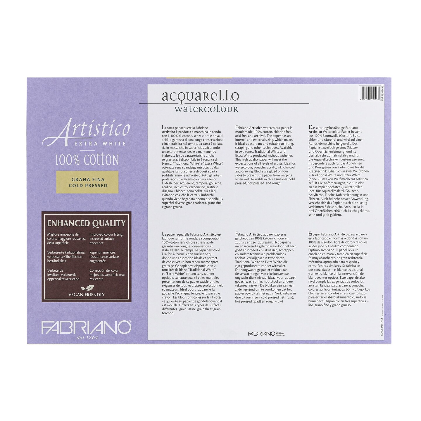 Fabriano Artistico Extra White Watercolor Block, 140 lb./300 gsm