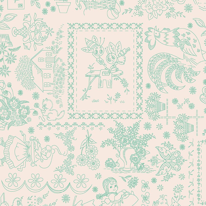 Fabric Riley Blake Lori Holt in Color Latte Embroidery Berry & Sage by the Quarter Yard C17389-LATTE