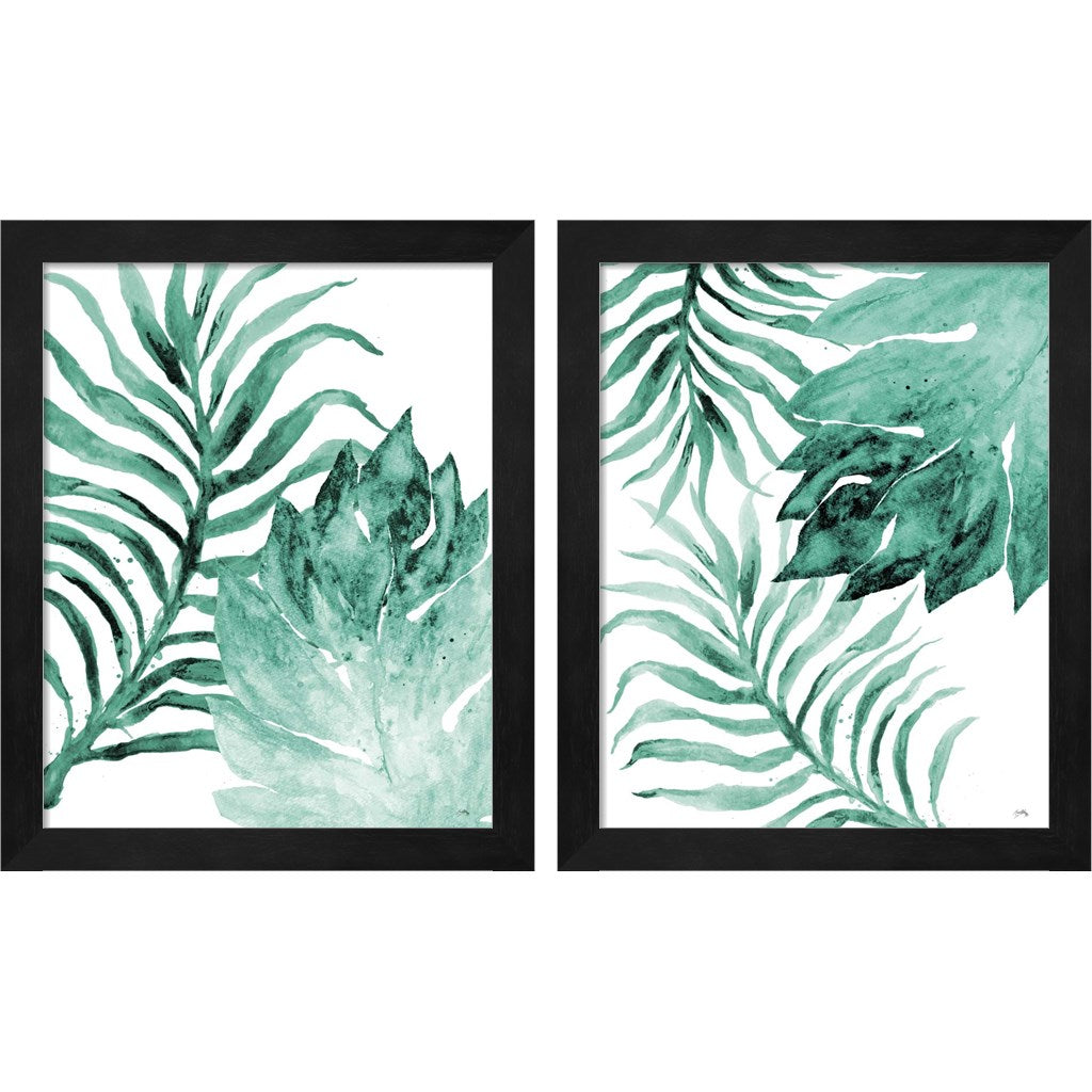 Teal Fern and Leaf by Elizabeth Medley, 2 Piece Black Framed Art Set