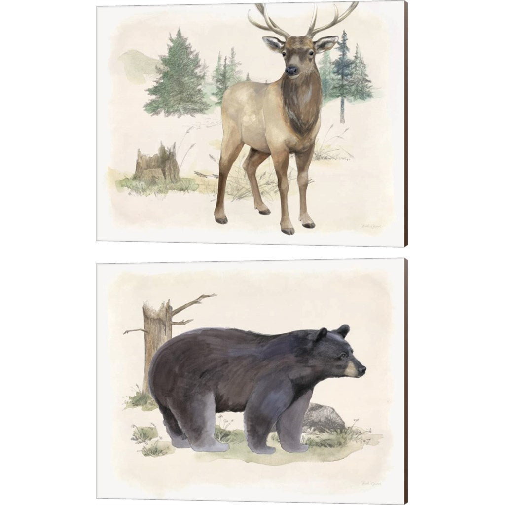 Wilderness Collection Elk & Bear by Beth Grove, 2 Piece Canvas Art Set 16x20 Inch
