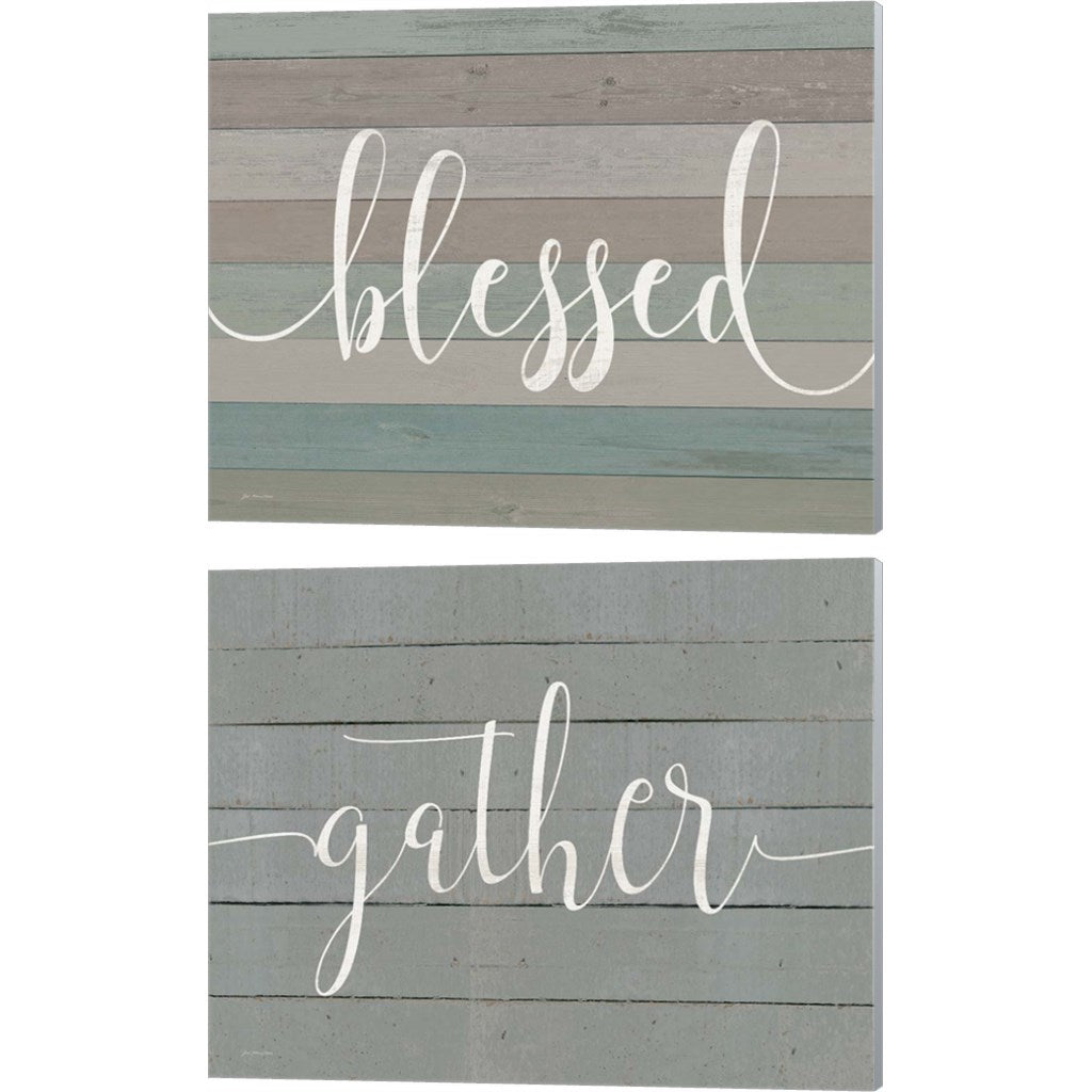 Rustic Blessed & Gather Script by Jo Moulton, 2 Piece Canvas Art Set 16x20 Inch