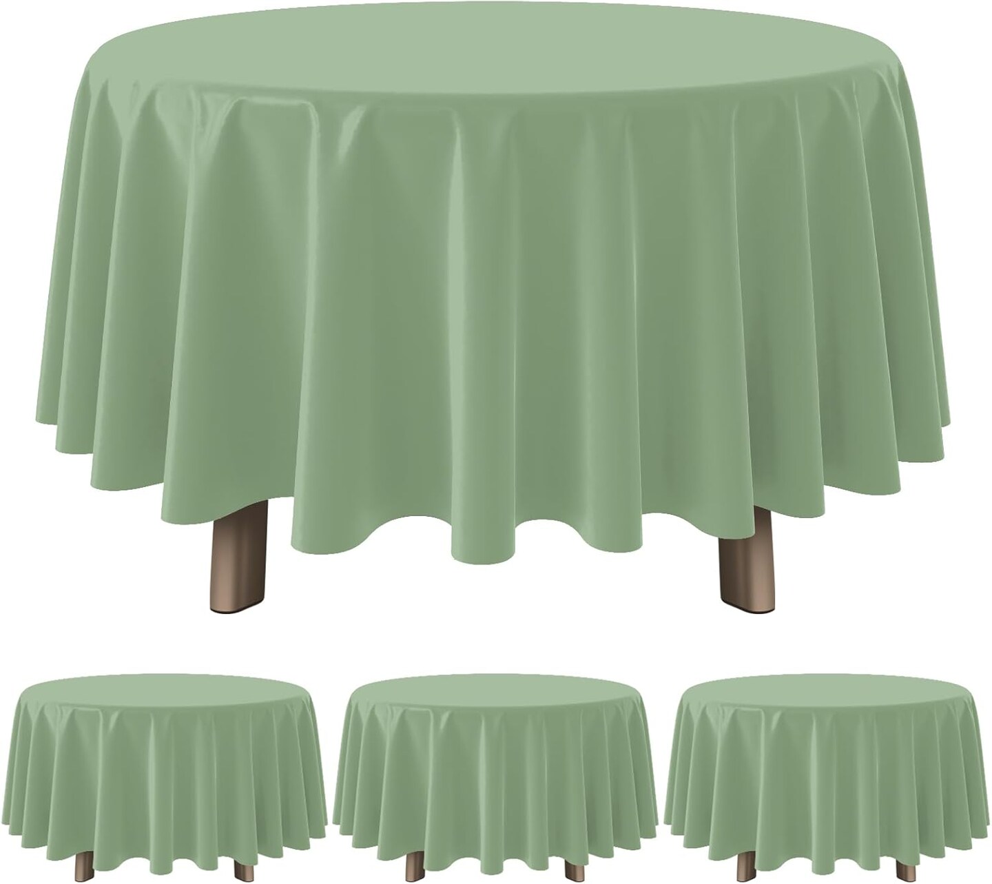 3Pcs Sage Green Plastic Tablecloths Round Light Green