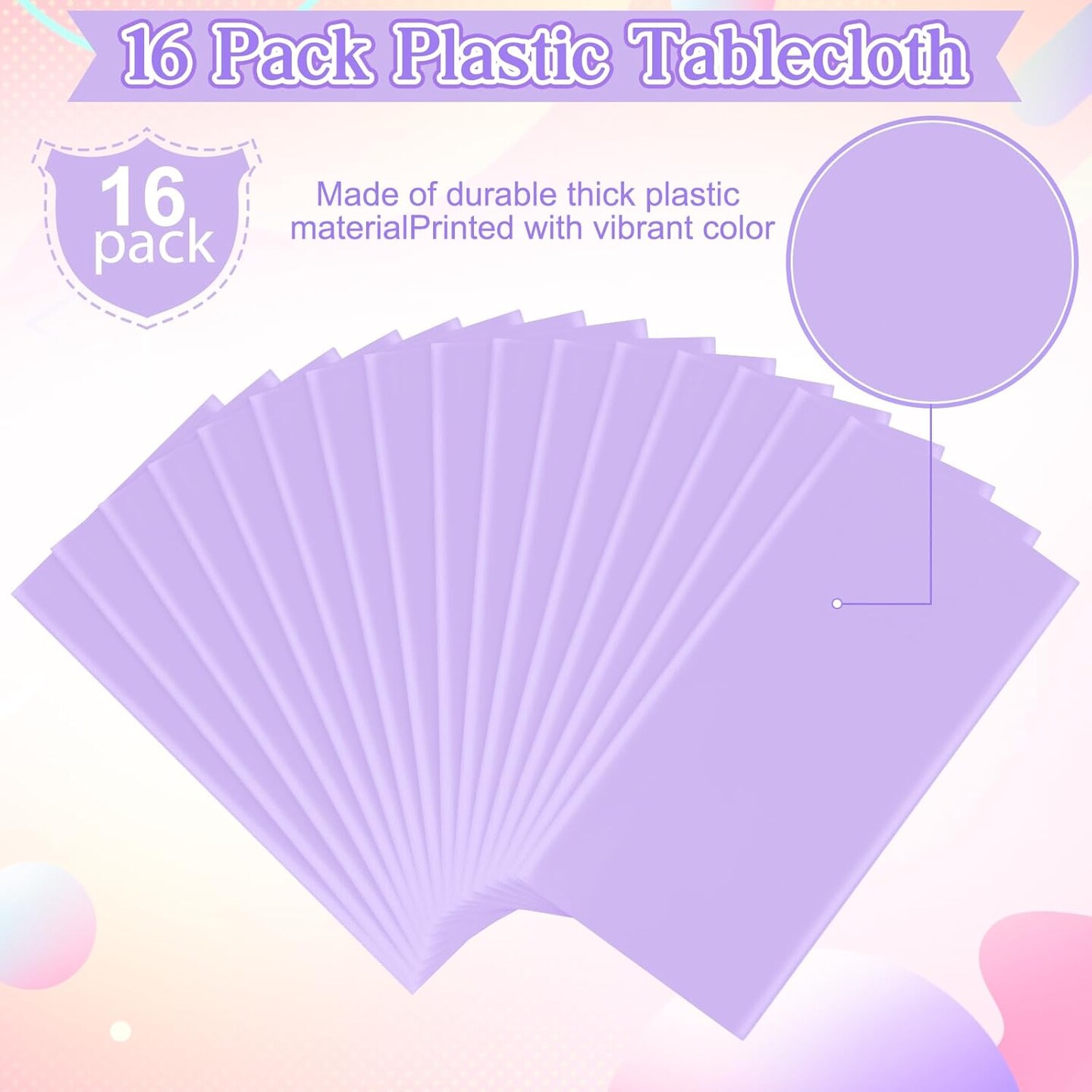 16 Pack Light Purple Plastic Tablecloth