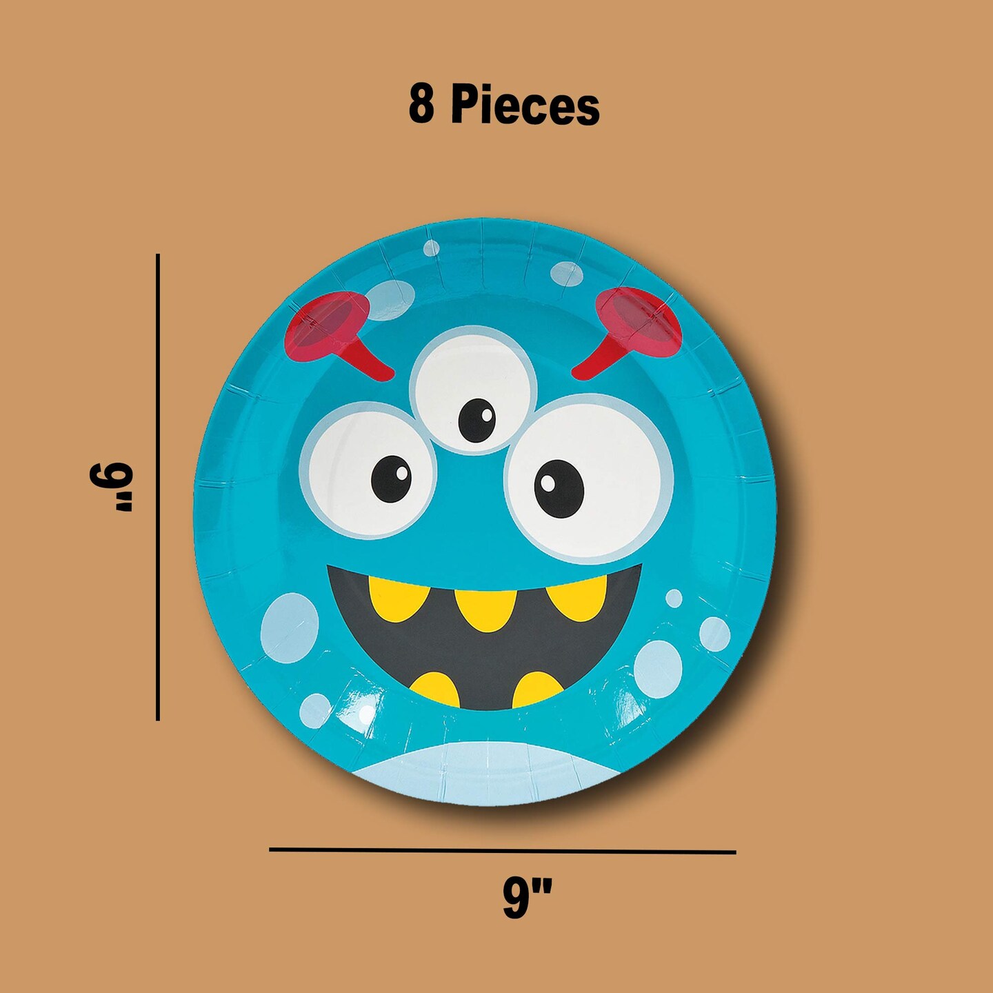 8 Count Mini Monster Party Paper Dinner Plates 9 Inch for Kids Birthday
