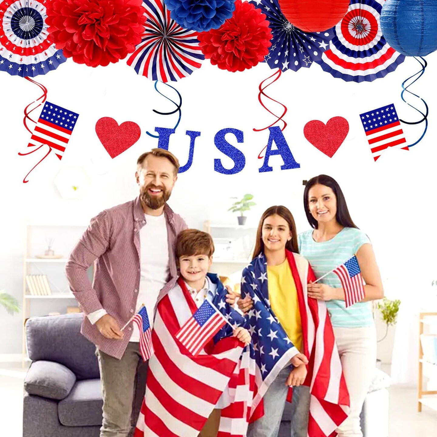 Red-White Blue Memorial-Day Patriotic Decorations