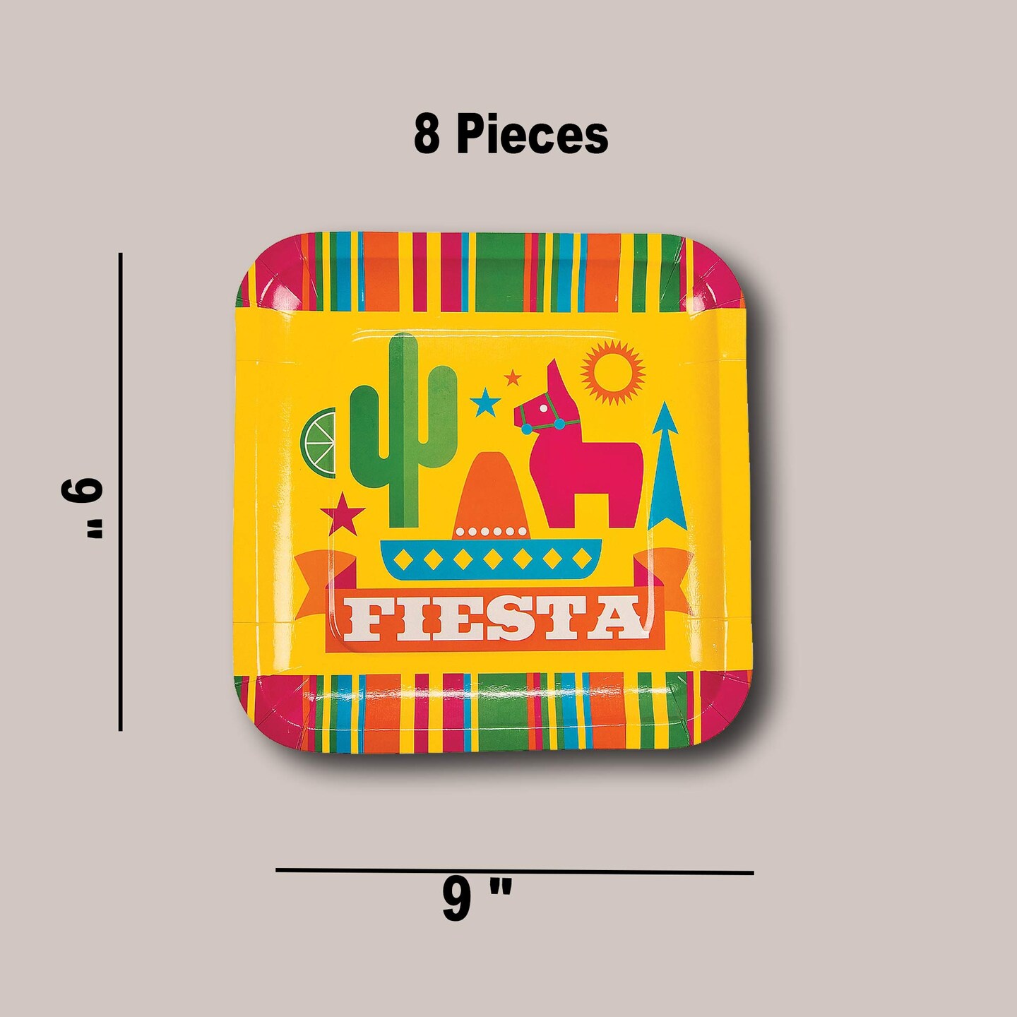 8 Count Sombrero Fiesta Party Paper Dinner Plates 9 Inch for Cinco de Mayo Celebration