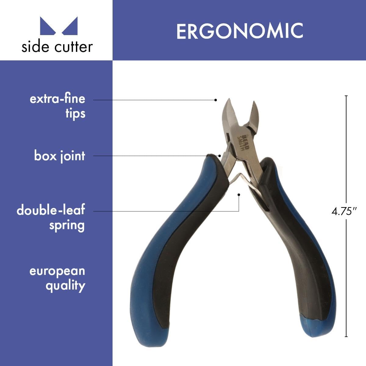 The Beadsmith Ergonomic Pliers, Chain Nose, Round Nose, Flat Nose, Bent Chain Nose & Semi-Flush Side Cutter – Extra-Fine Tips, Comfortable Ergonomic Grip & Double-Leaf Springs