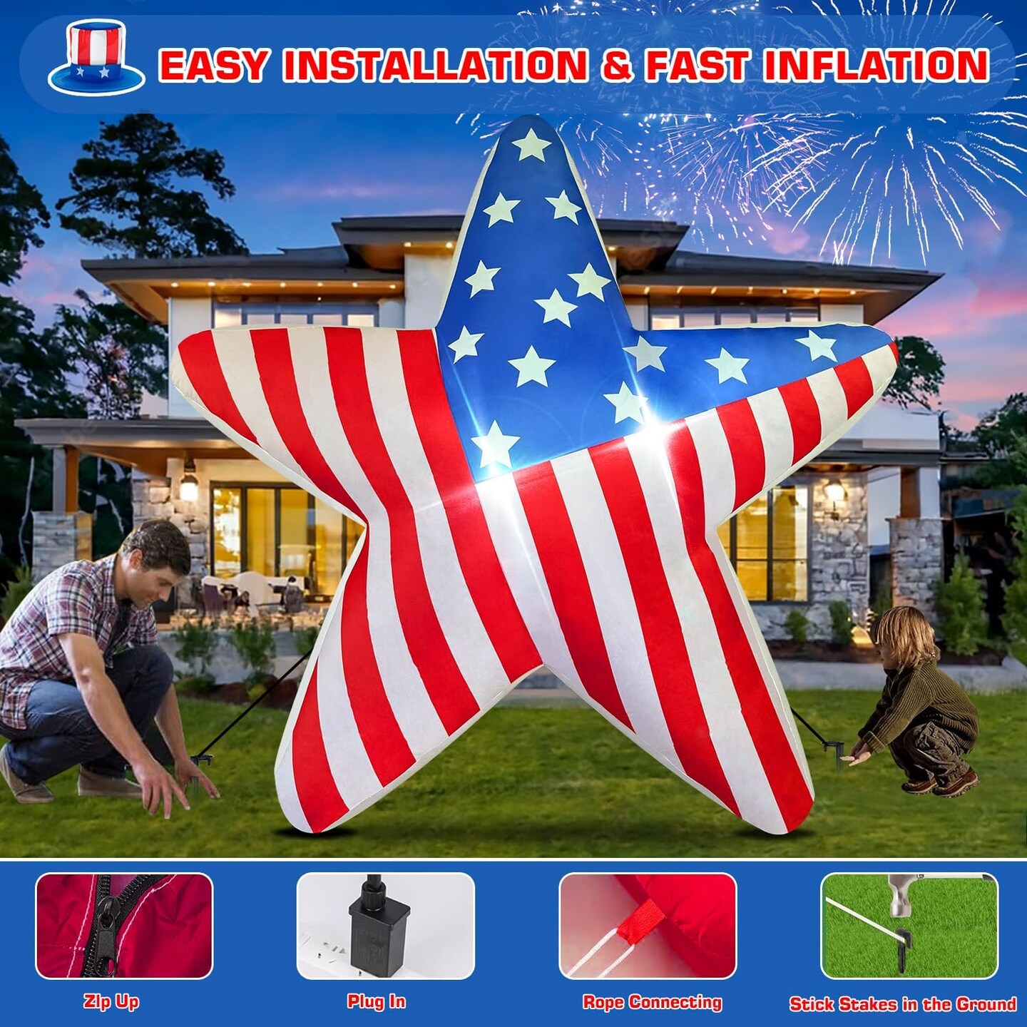 4th of July Inflatable Outdoor American Star Decoration Yard Decor