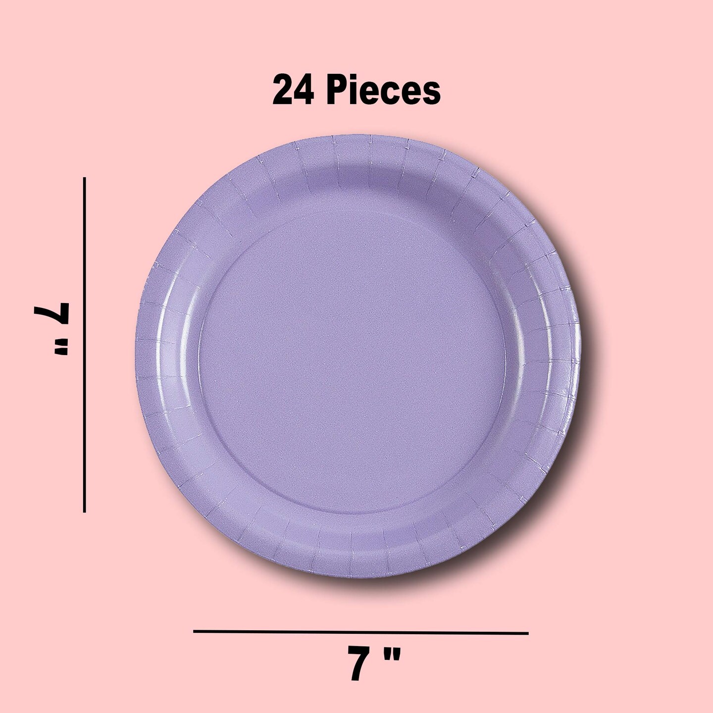 24 Count Lavender Color Round Paper Dessert Plates for Party Supplies 7"
