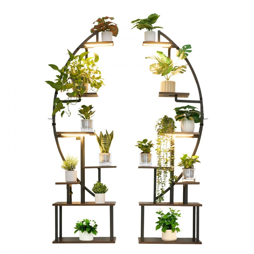 7-Tier Indoor Plant Stand 2 Pack with LED Grow Lights and Adjustable Timer and Brightness