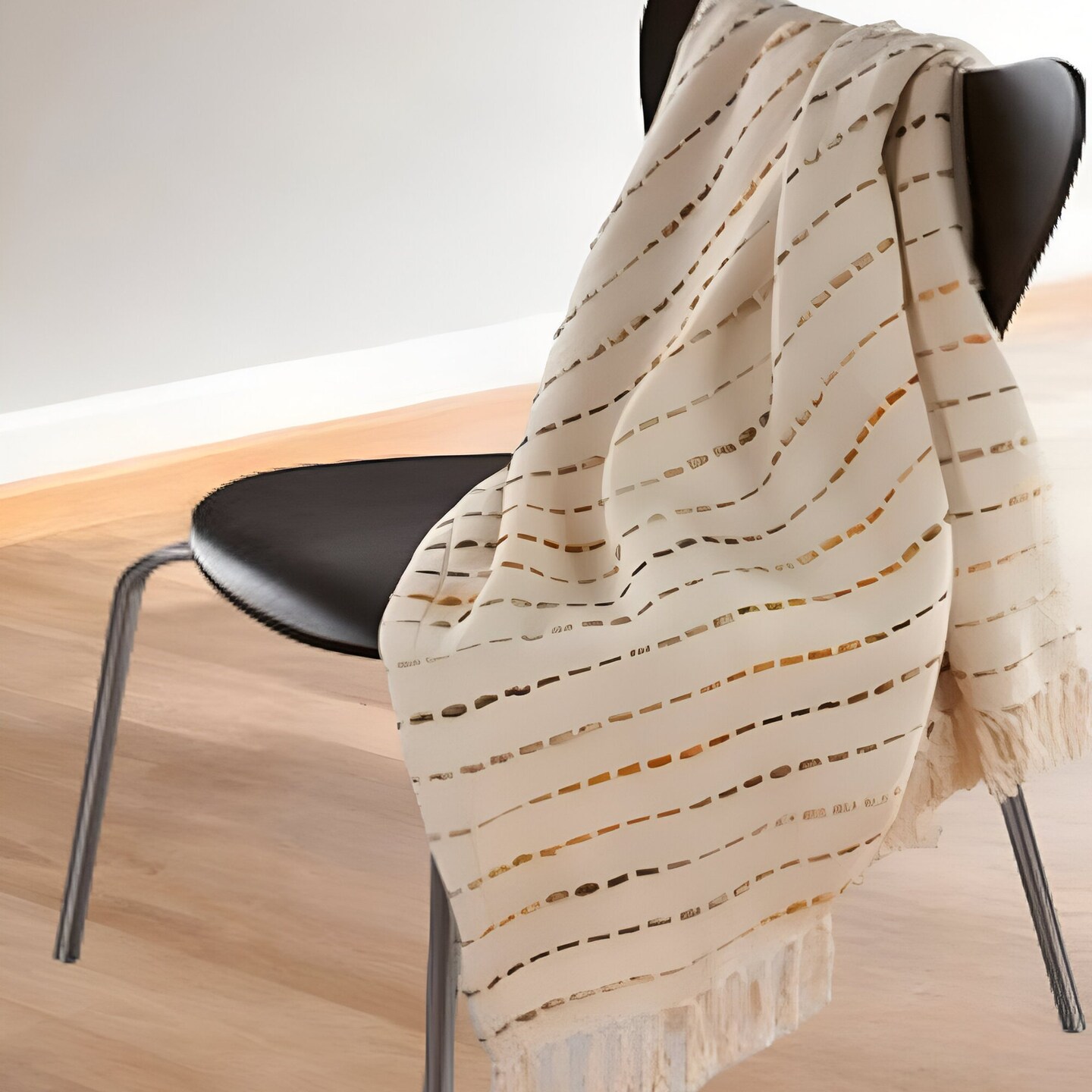 Edge Collections - 50" x 60" - White - Embroidered Kantha Cotton Throw for a Cozy, Artistic Look - 1 Piece