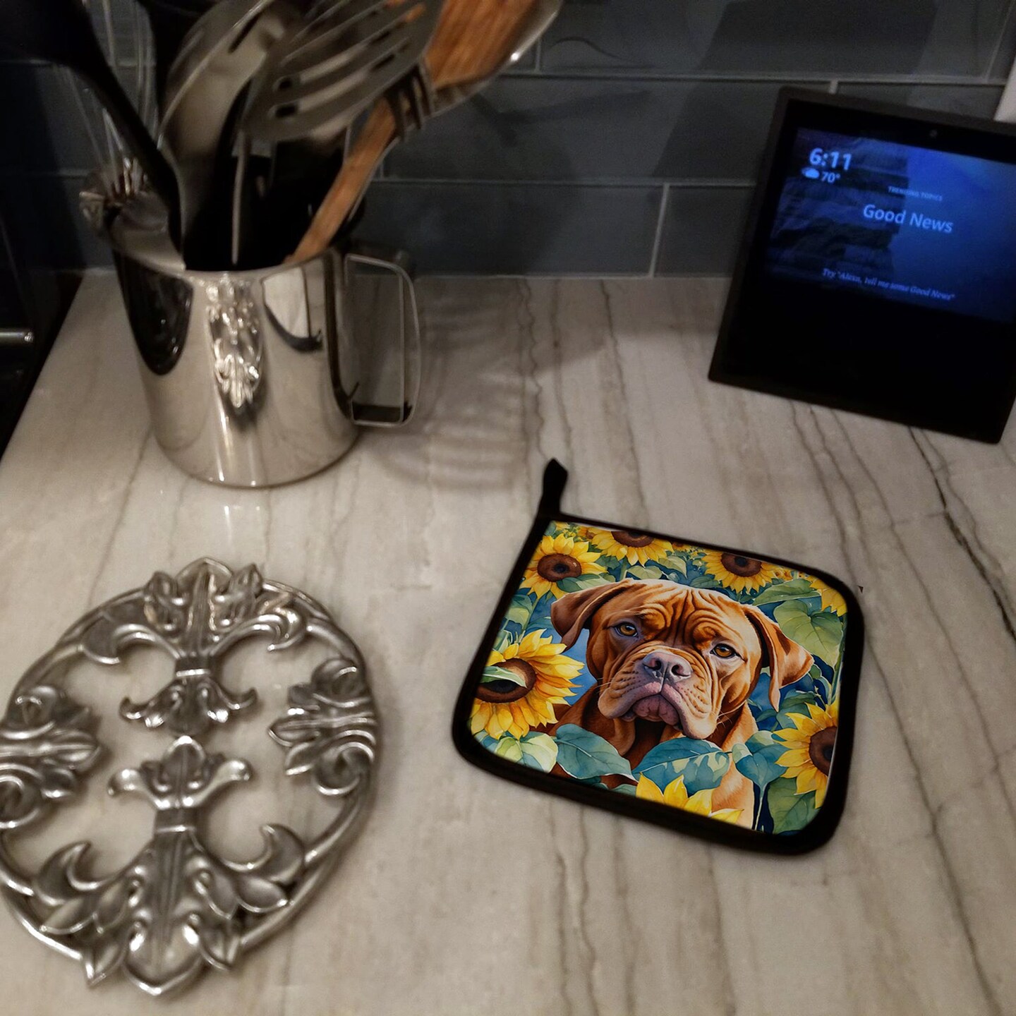 Edge Collections - 7.5" x 7.5" - Multicolor - Decorative Sunflower-Themed Holders for Kitchen - 2 Piece