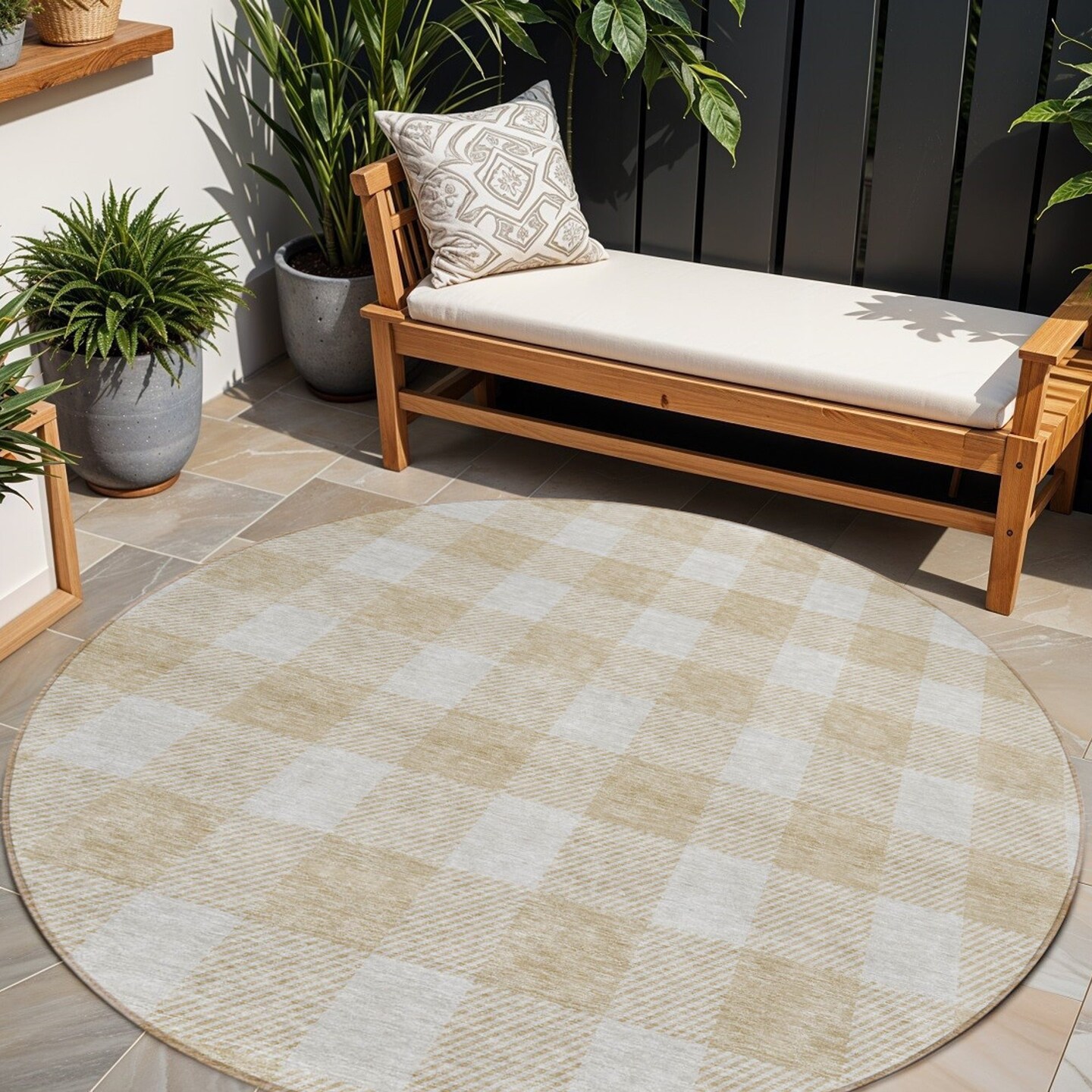 Edge Collections - 8' - Gray - Washable Plaid Area Rug for Indoor and Outdoor Use - 1 Piece