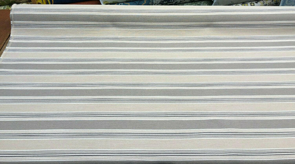 1 Yard Upholstery Fabric Cowen Stone Stripe Beige White Durable 100% Polyester 56 Inch Width