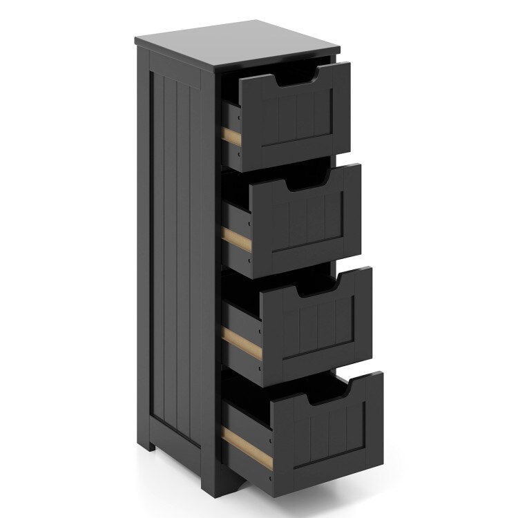 Black 4 Drawer Storage Cabinet MDF Freestanding Floor Organizer with Cutout Handles for Bedroom