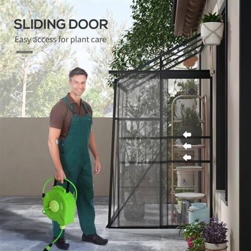 Black-Clear Aluminum Polycarbonate Lean-to Greenhouse with Sliding Door and Vents