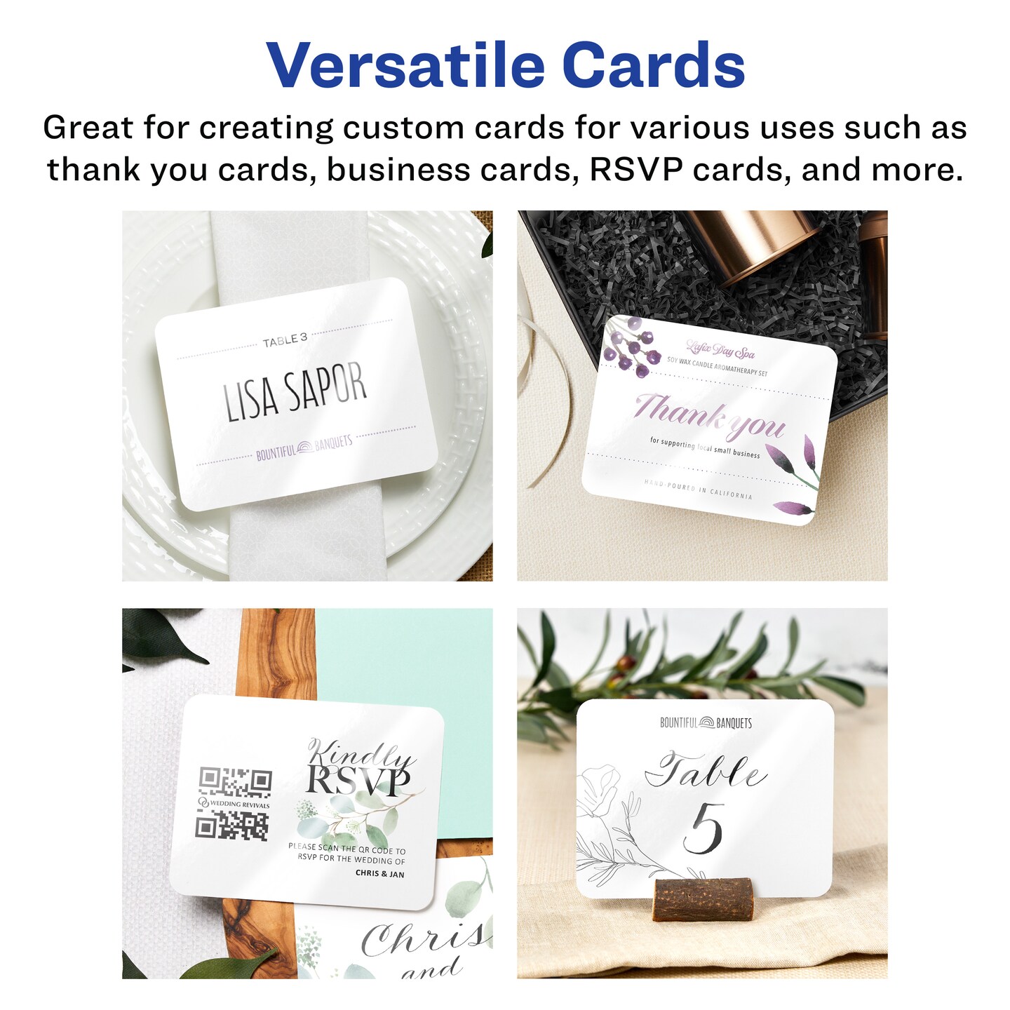 Avery 4-1/4" x 5-1/2" Rectangle Rounded Corner, Glossy White Postcards