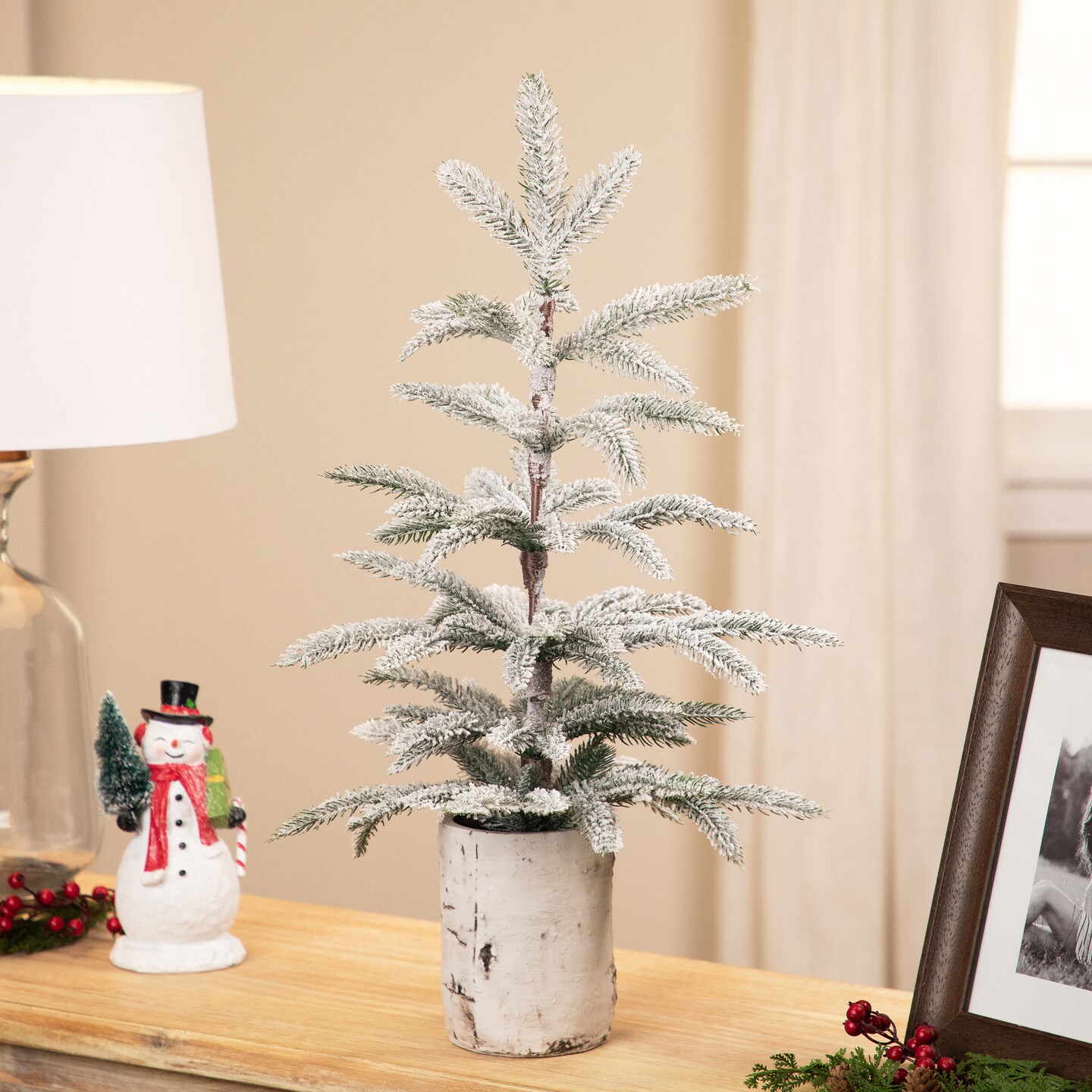 Northlight Heavily Flocked Potted Artificial Christmas Sprucetree - 24&#x22; - Unlit
