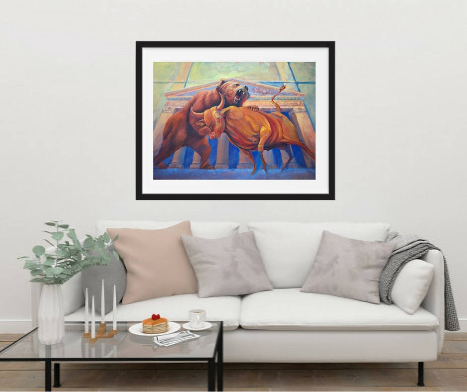Framed Wall Street Stocks Bear Bull Framed Art Print for Stock Traders