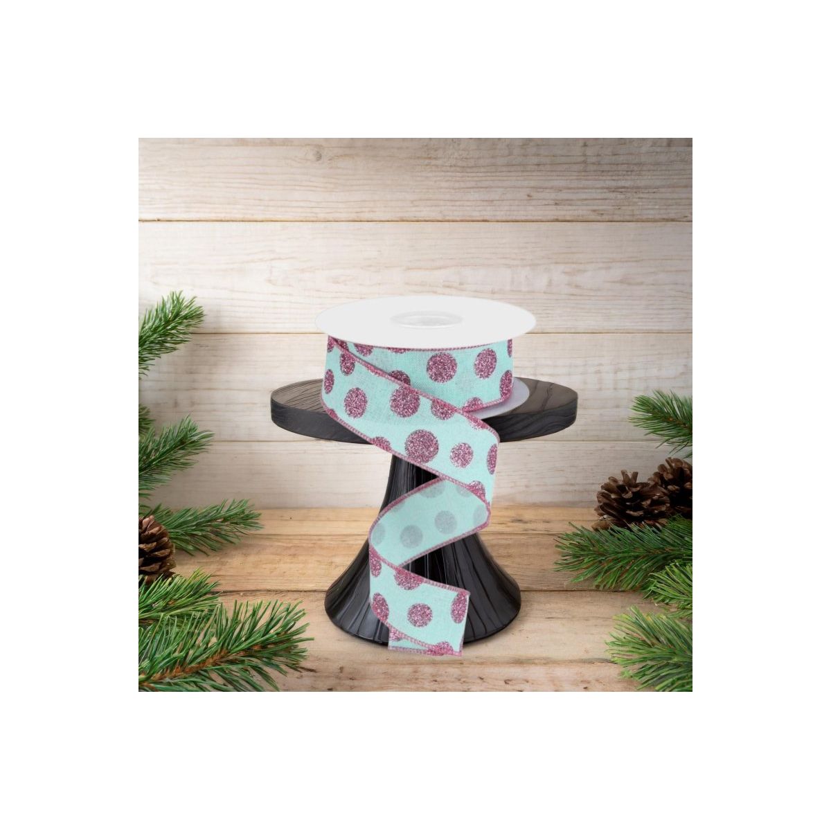 1.5&#x22; Glitter Polka Dot Ribbon: Mint Green (10 Yards)