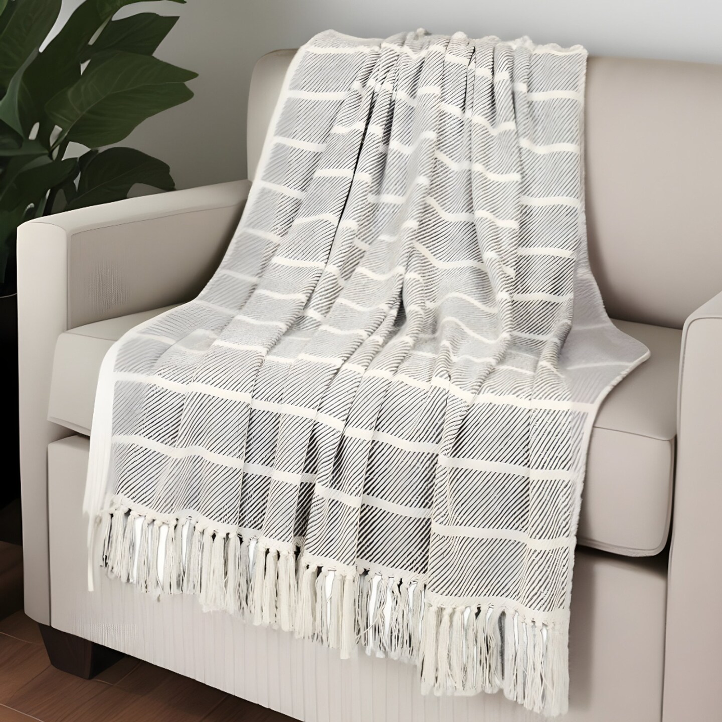 Edge Collections - 50&#x22;x 60&#x22; - Gray - Cozy Striped Throw Blanket to Add Warmth to Your Home Decor - 1 Piece