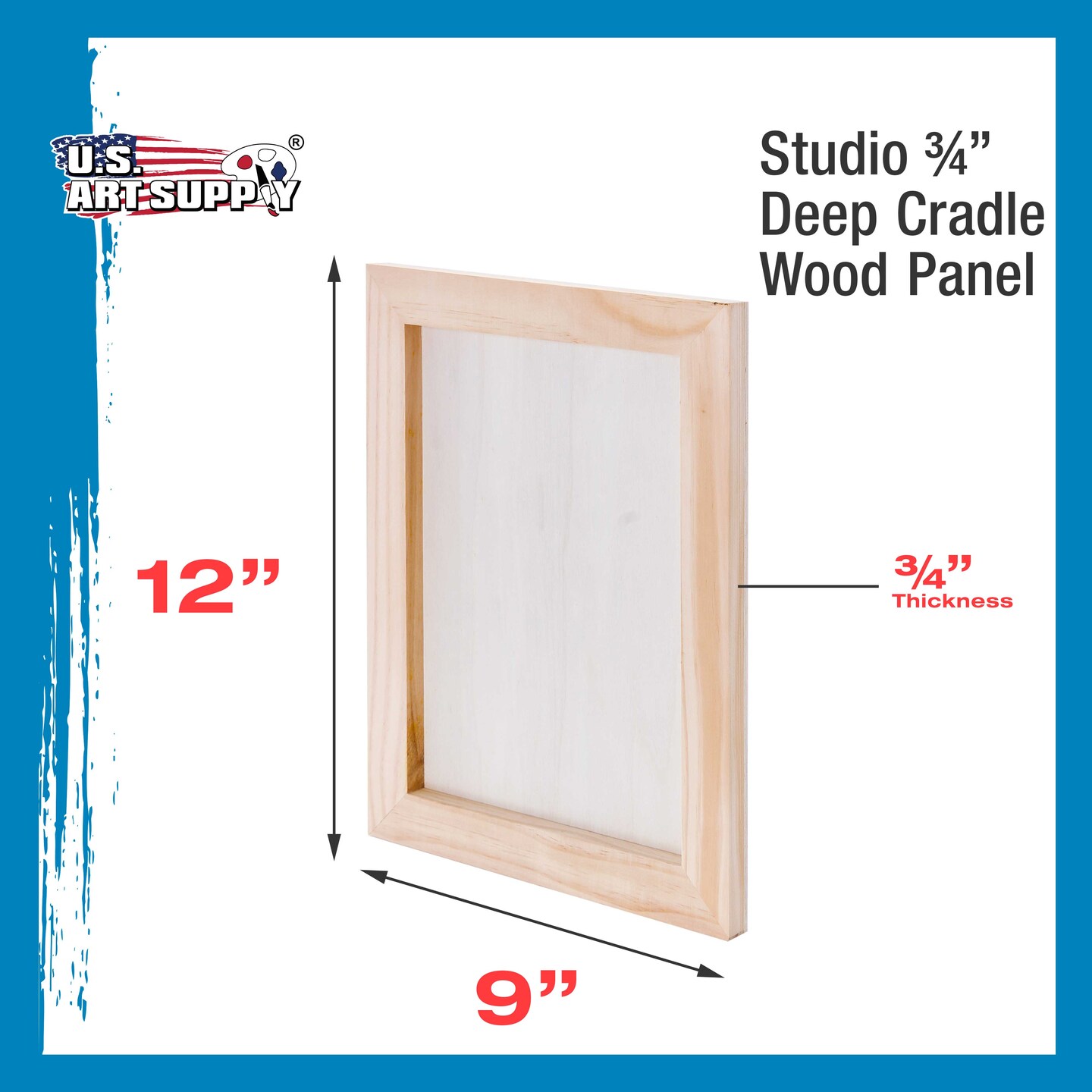 Unfinished Cradled Wood Panels for Painting, 4 Pack of 9x12 inch - Studio Birch Wooden Canvas Boards 3/4&#x22; Deep - Mixed-Media Craft, Acrylic, Oil, Encaustic, Paint Pouring Panel Board