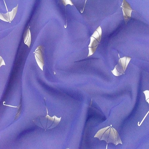 Purple/Silver Metallic Umbrella Foil Printed Chiffon Fabric By the Yard