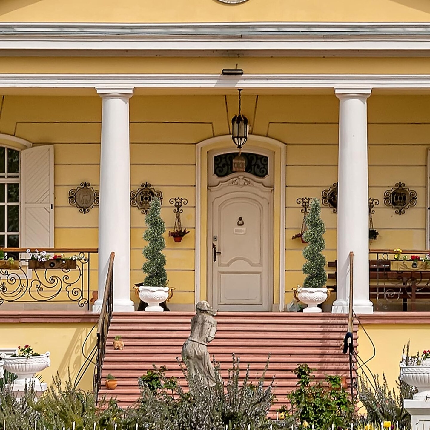5ft Spiral Boxwood Topiary Tree in Black Pot, Floral Home by Artificial Flowers