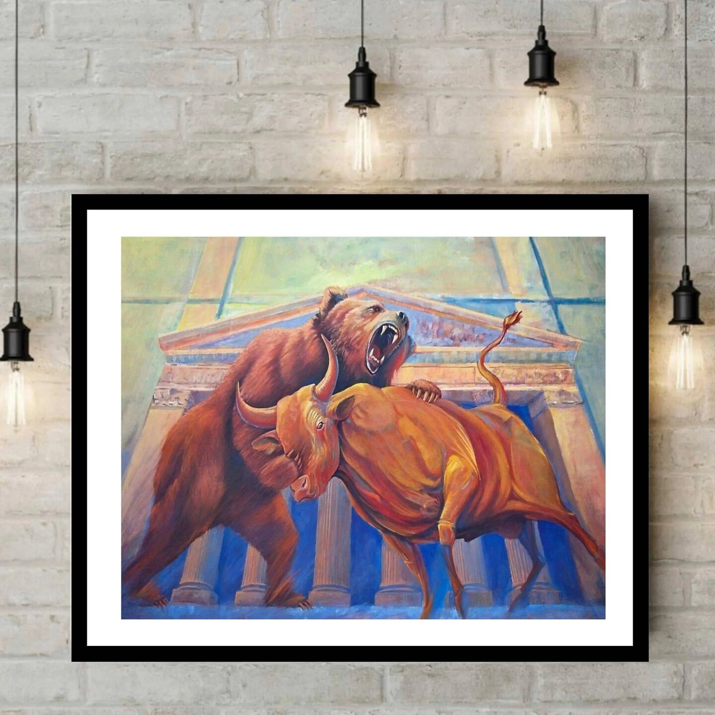Framed Wall Art of New Yorks Wall Street Bull - Bull and Bear Market Decor