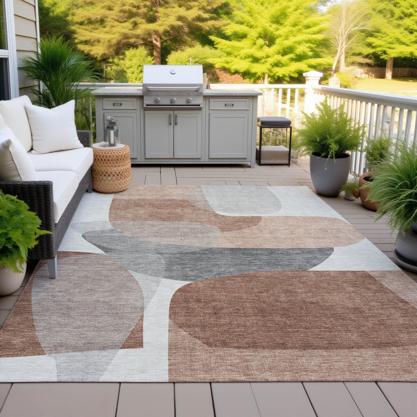Edge Collections - 5' x 8' - Brown - Abstract Washable Area Rug for Indoor and Outdoor Use - 1 Piece