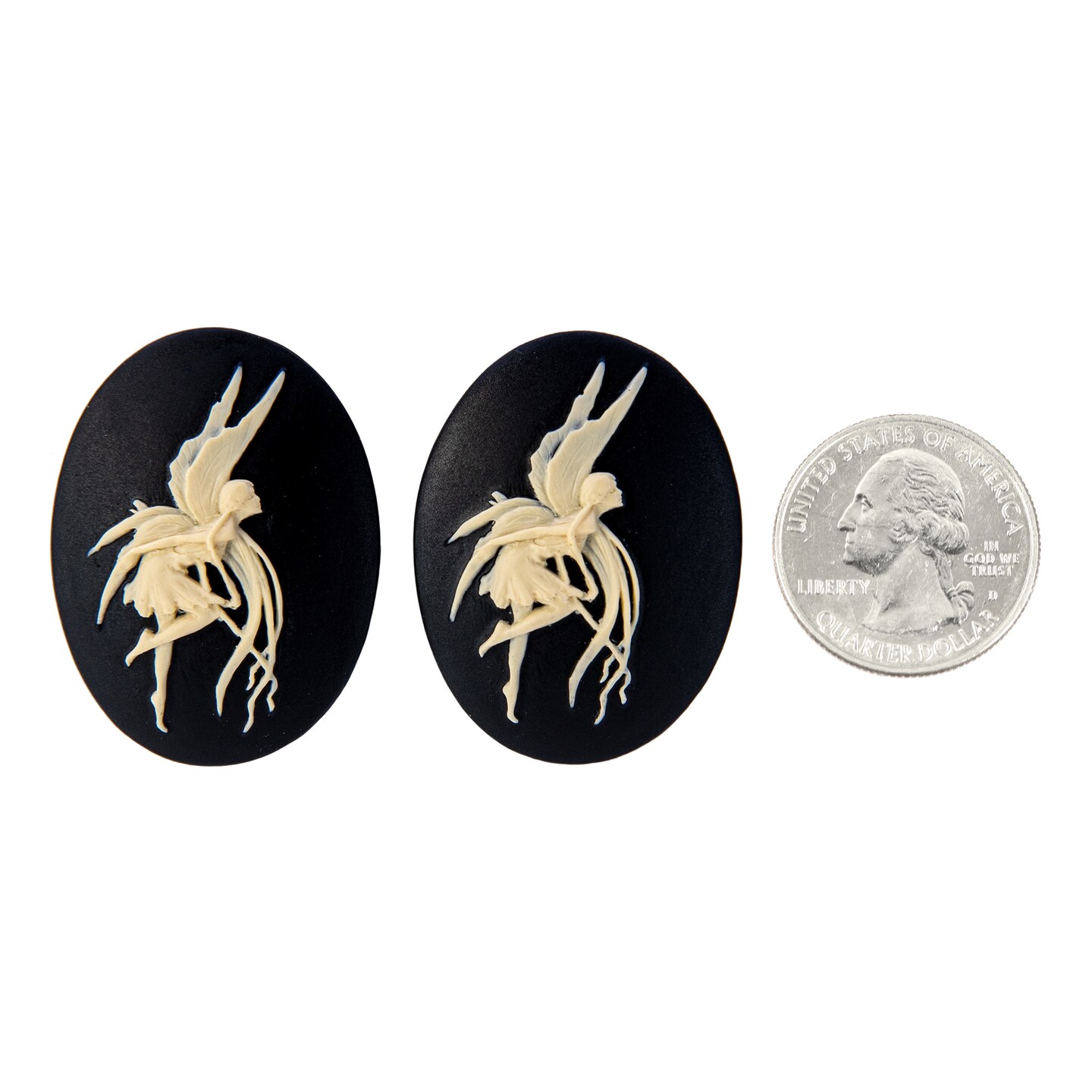 Black and Cream Dancing Fairy Cameos 40mm x 30mm Cameos, Set of Two - XXX - *CAM354