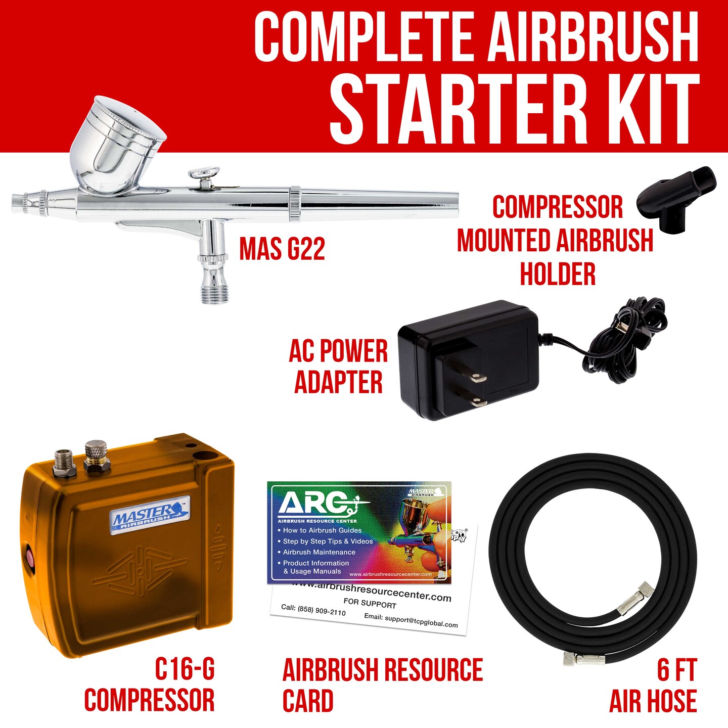 Master Airbrush Multi-Purpose Air Brush Kit with Mini C16-G Air Compressor, Airbrush & ARC Card - Portable Airbrush Kit with Compressor for Nail Art, Miniature Painting Model Cars & Crafts