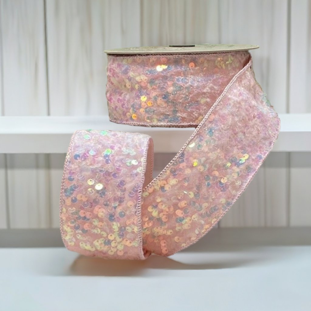 2.5&#x22; Sequin Sugar Plum Ribbon: Iridescent Pink (10 Yards)
