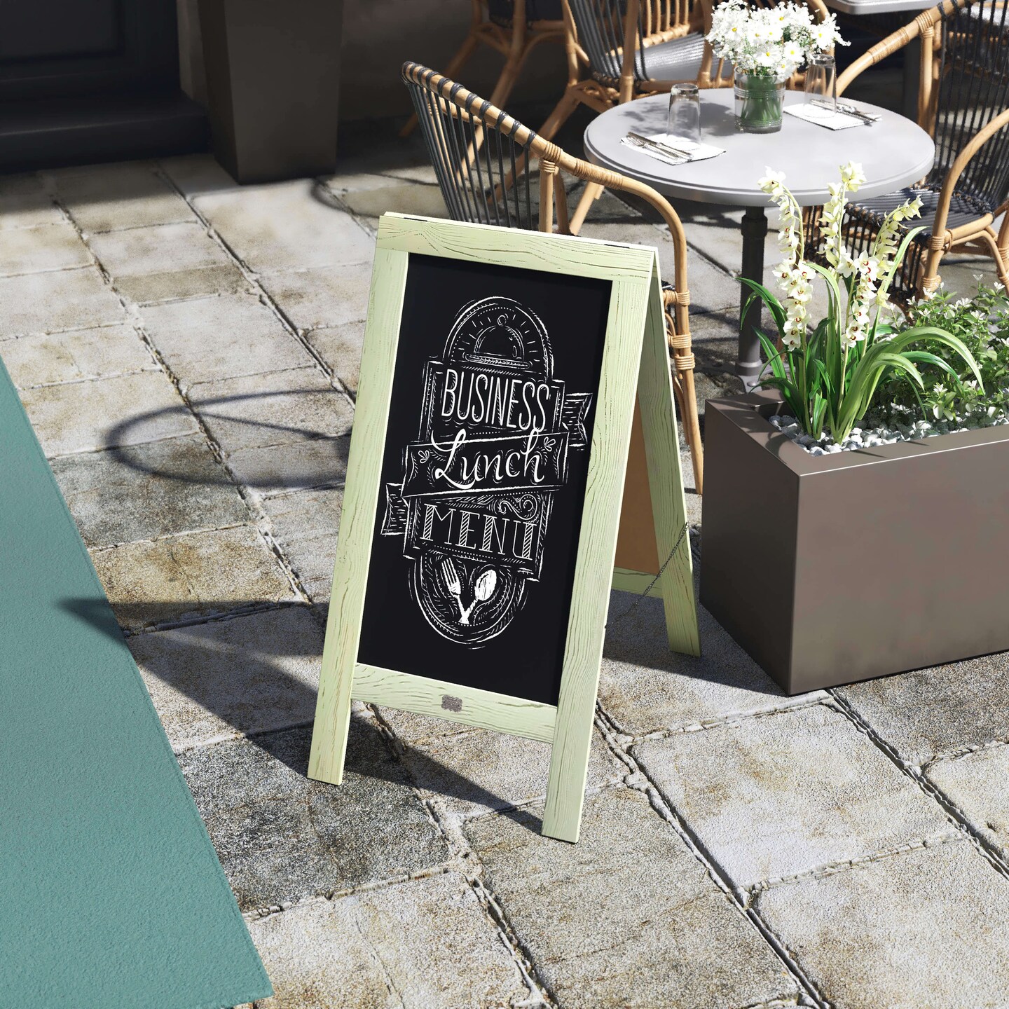 HBCY Creations Magnetic A-Frame Chalkboard Deluxe Set / 8 Chalk Markers + 10 Stencils + 2 Magnets Outdoor Sidewalk Chalkboard Sign / Large 48&#x22; x 24&#x22;