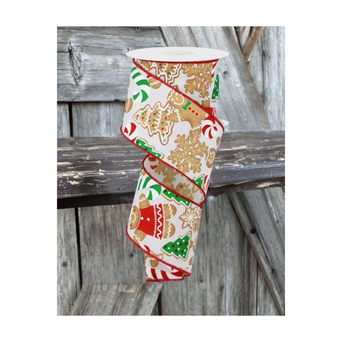 2.5&#x22; Gingerbread Cookies Ribbon: White (10 Yards)