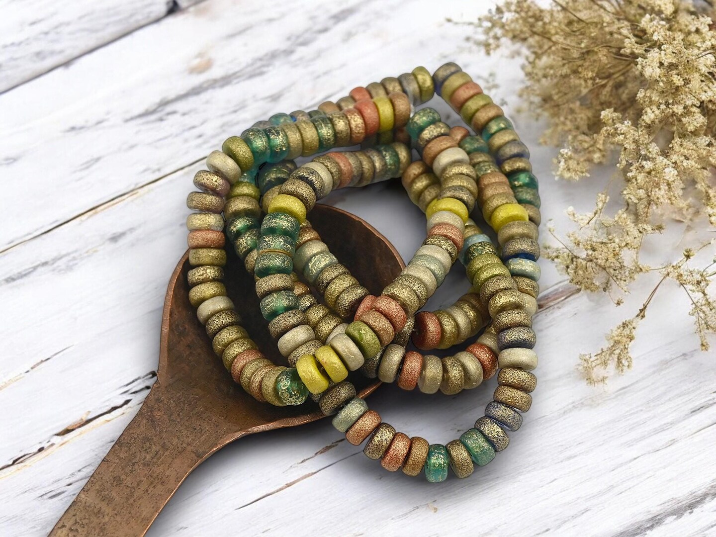 *50* 6x3mm Gold Washed Etched Color Mix Heishi Beads