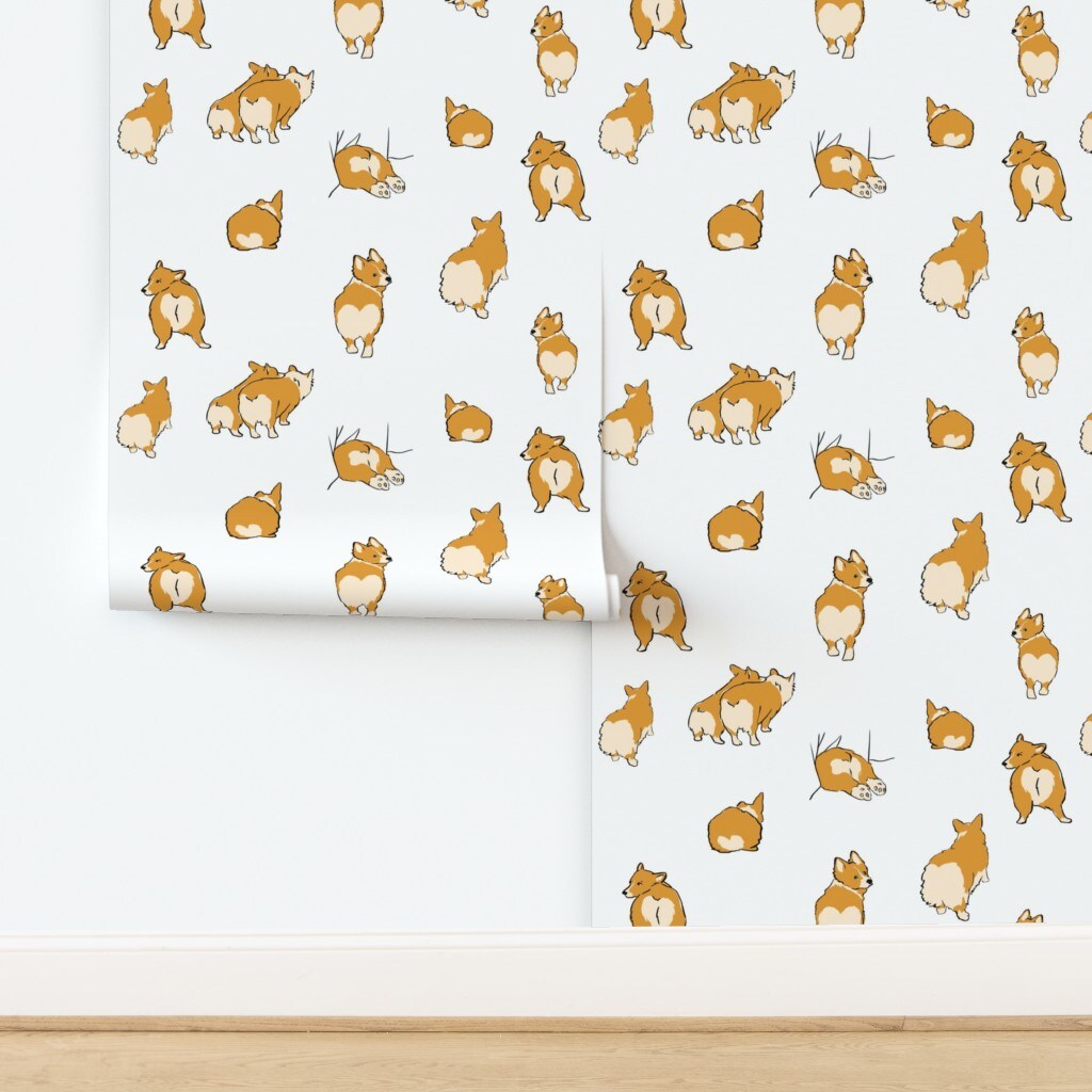 Cute Corgis Corgi Butts Herding Dogs Orange And White Funny Dogs Custom Pre-pasted Wallpaper by Spoonflower Pre-Pasted Wallpaper 2FT Wide