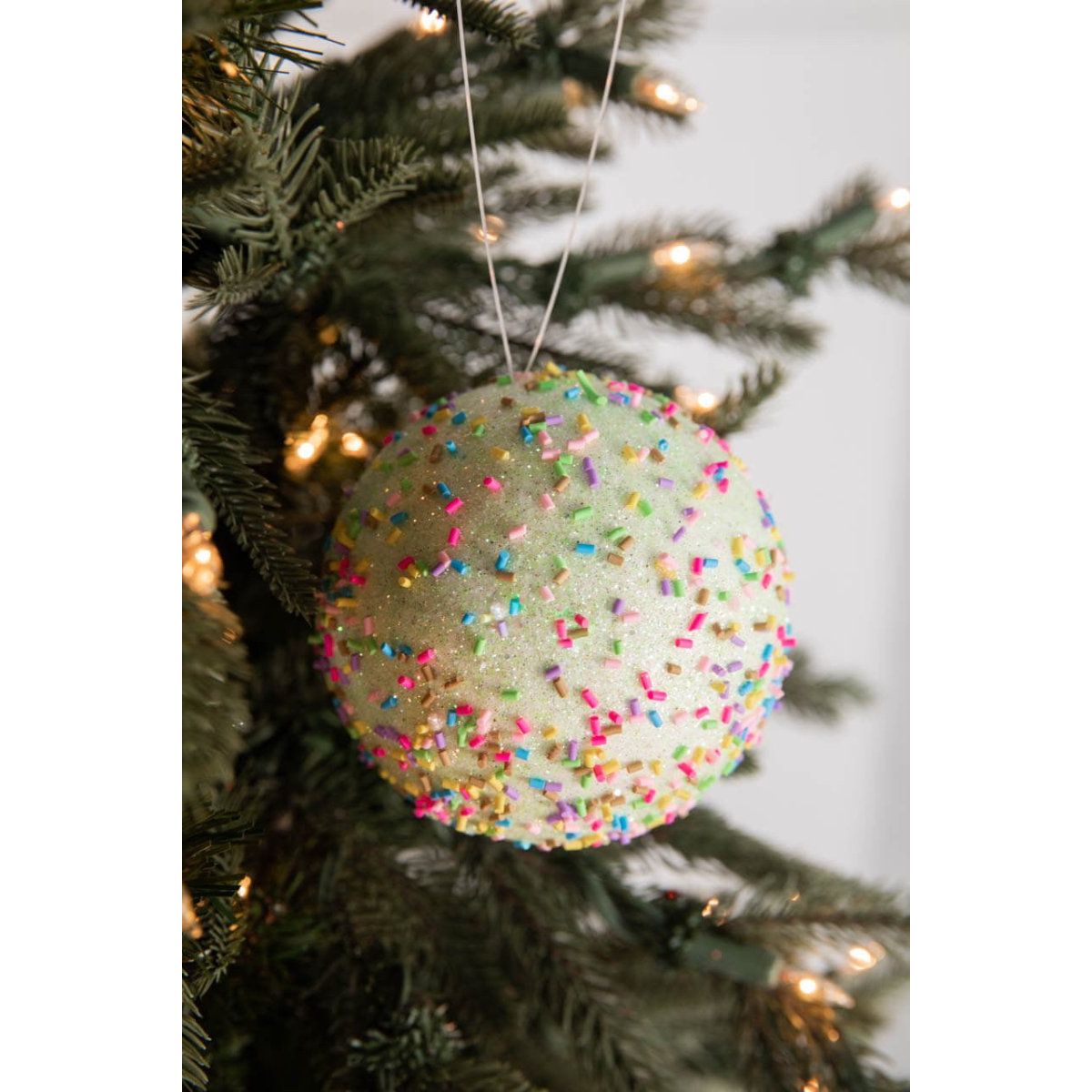 4&#x201D; Green Sprinkle Ball Ornament