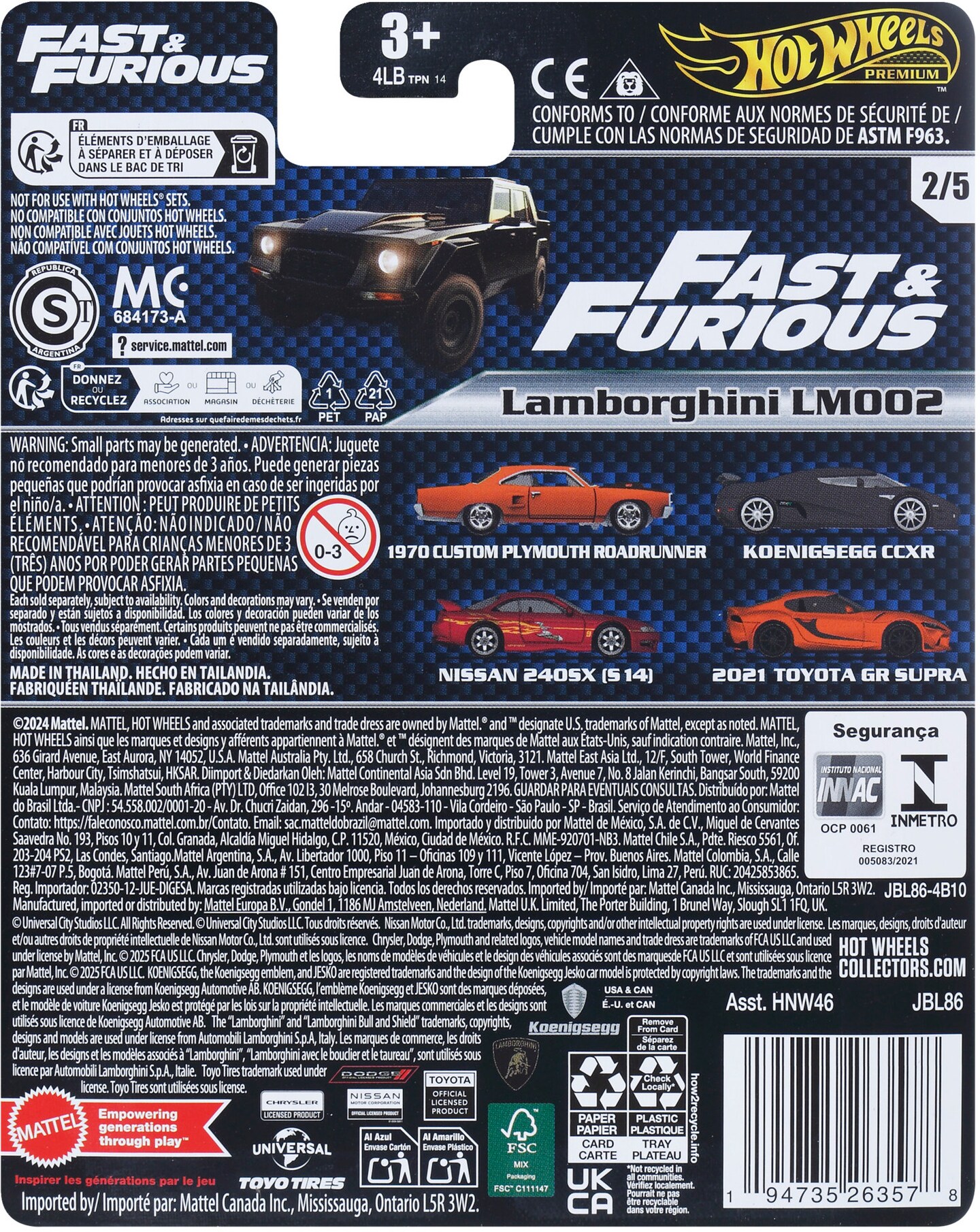 Mattel - Hot Wheels Premium: Fast &#x26; Furious Lamborghini LM002  [COLLECTABLES] Toy Car, Collectible