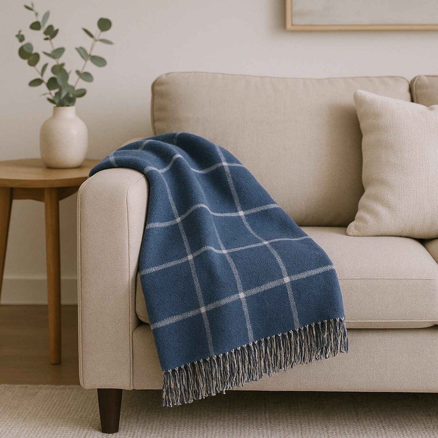 Edge Collections - 50" x 67" - Blue - Cozy Plaid Throw Blanket for Home Decor - 1 Piece