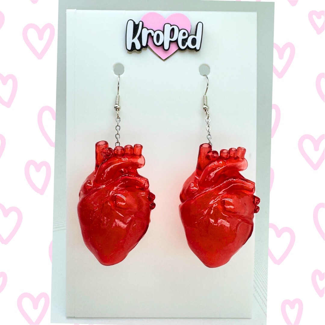 Anatomical Heart Earrings 3D Printed Realistic Lightweight Jewelry