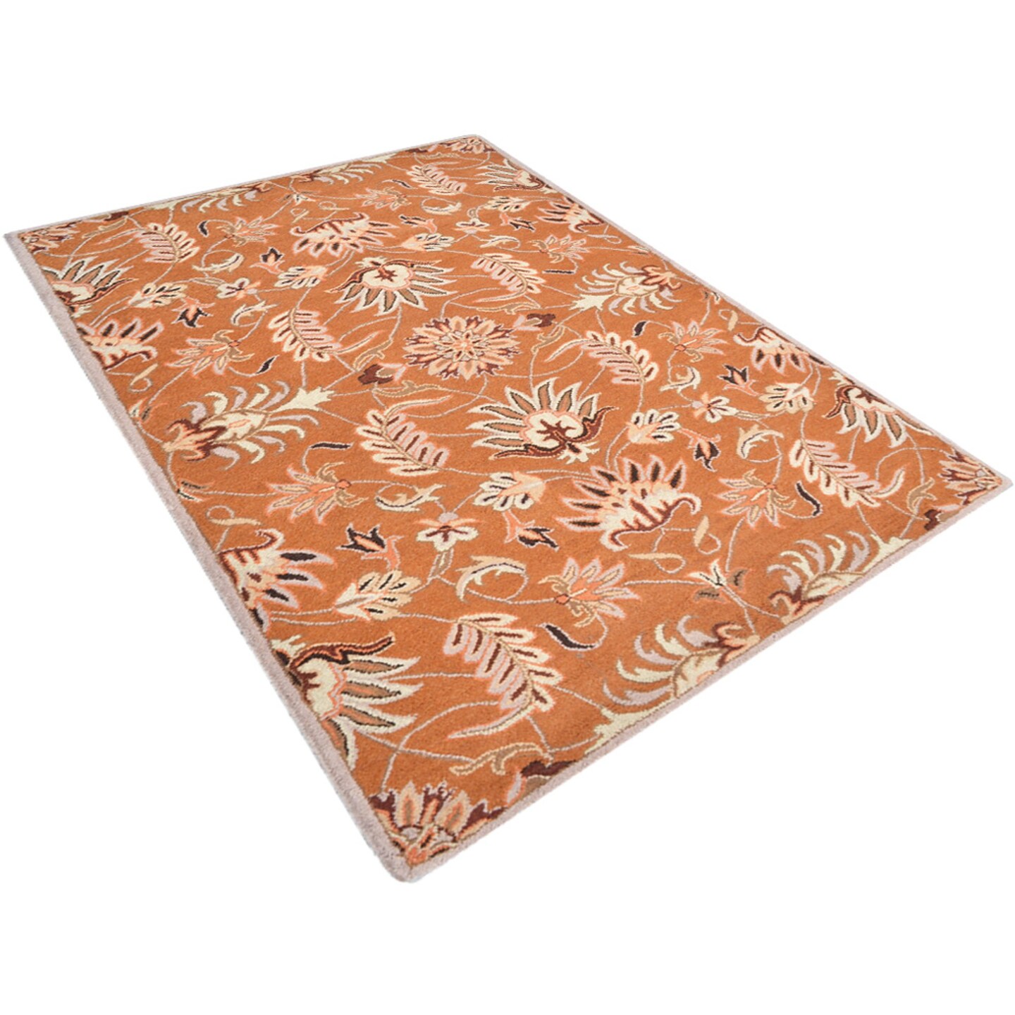 Edge Collections - 8' x 11' - Orange - Floral Hand-Tufted Wool Area Rug - 1 Piece