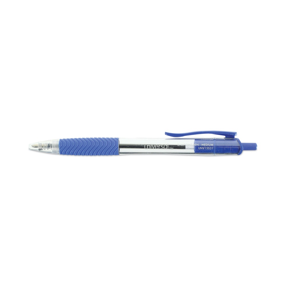 Universal 1 mm Comfort Grip Retractable Ballpoint Pens - Medium, Blue (1 Dozen)