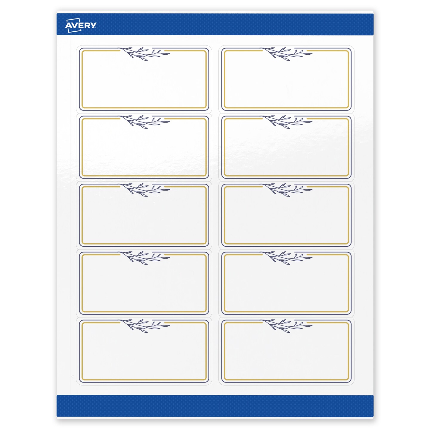 Avery Printable Rectangle Labels, Gold &#x26; Navy Border with Florals, 2&#x22; x 4&#x22;, Glossy White Rectangle Labels, Permanent, Laser/Inkjet, 100ct, Great for Product Labels