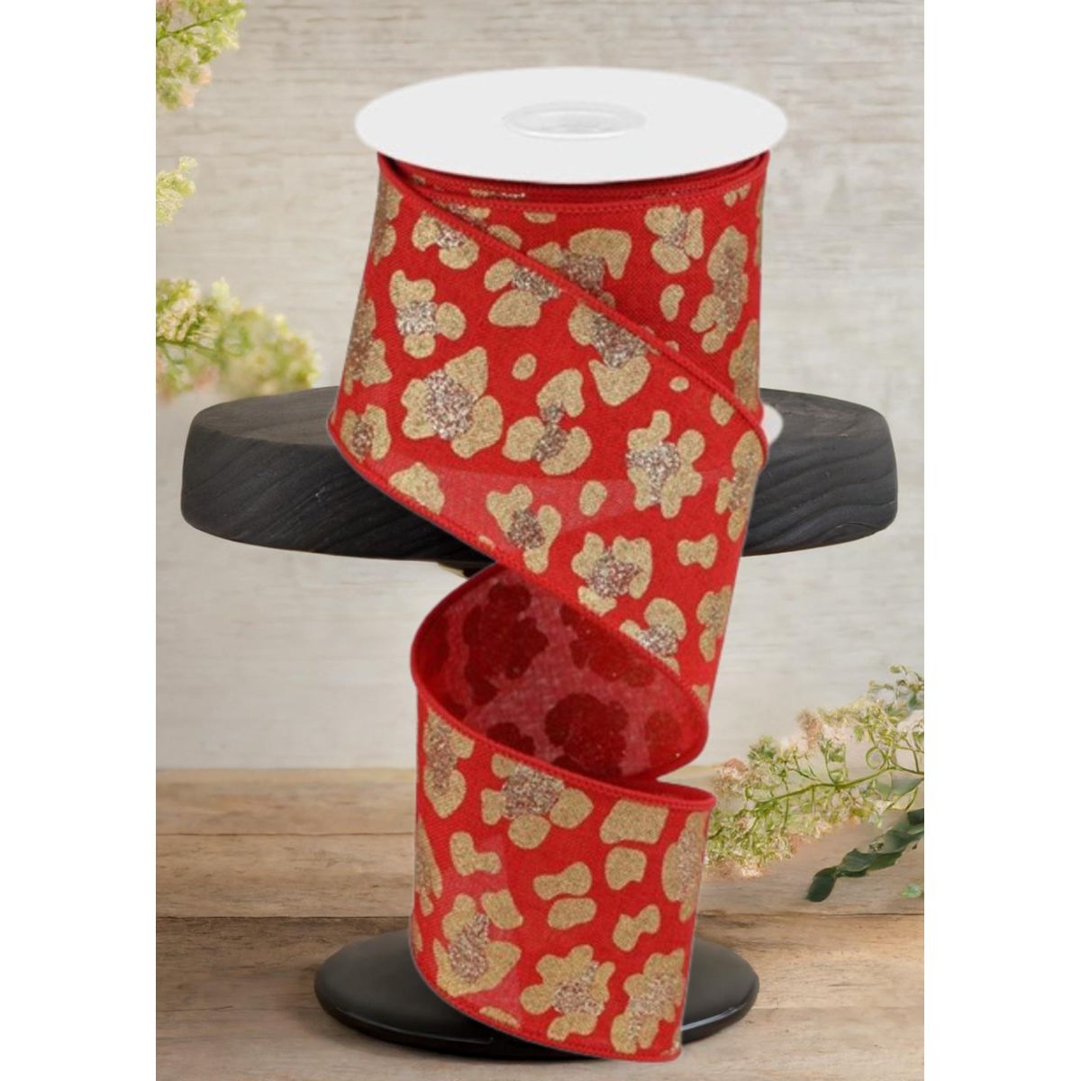 2.5&#x22; Leopard Print Ribbon: Red (10 Yards)