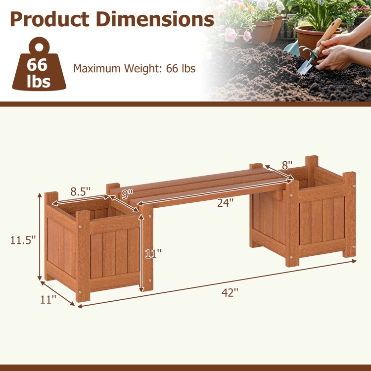 Set of 3 Solid Wood Planter Box with Bench Outdoor Raised Garden Bed for Flowers or Plants